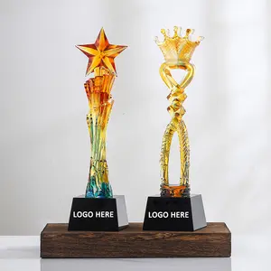 Hot Sale Custom Creative Design Logo Business Gifts Solid Glass Crystal Awards And Trophy