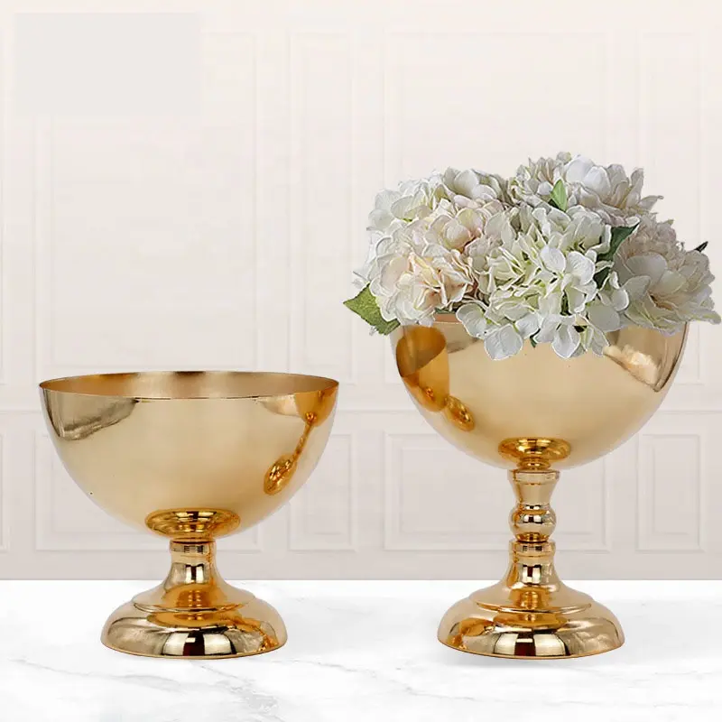 Modern Luxury Metal Gold Iron Candlestick Half round Flower Vase Table Centerpiece for Wedding Home Living Room Decor