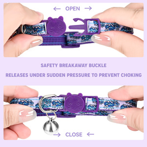 New Happy Modern Custom Breakaway <strong>Cat</strong> <strong>Collar</strong> with Bell Safety <strong>Quick</strong> <strong>Release</strong> Adjustable Printed Nylon - Product Image 2