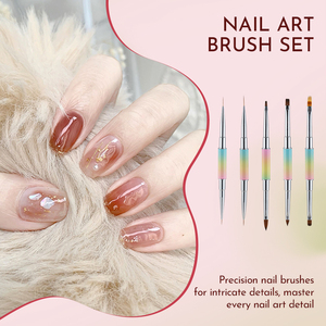 Lot de 5 pinceaux à double extrémité pour nail art, poils en nylon haute densité non pelucheux, plats et ronds, pour gel, idéal pour les services de manucure en salon - Product Image 6