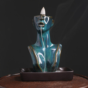 Ceramic European & American Beauty Statue Zen Censer <b>Backflow</b> Design Sandalwood Incense <b>Burner</b> Home Ornament - Product Image 1