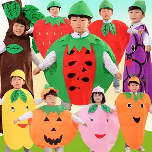 תלבושות פונצ'ו תותים לילדים עם סרט לראש סל יד תחפושת פירות מצחיקה למסיבת הלבשה קוספליי של ליל כל הקדושים