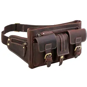 Tiding Vintage Sport Running Fanny Pack Belt Bum Bag Adjustable Leather Waist Bag For Men