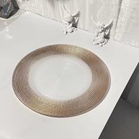 Assiette Principale en Verre Plastique Transparente, Style Luxe Rétro, Décoration Artisanale Dorée pour Mariages et Hôtels