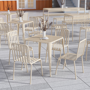 Ensemble de mobilier d'extérieur moderne en métal <span class=keywords><strong>table</strong></span> carrée <span class=keywords><strong>chaise</strong></span> pour villa cour jardin <span class=keywords><strong>balcon</strong></span> boutique de thé au lait banc de thé de loisirs - Product Image 2