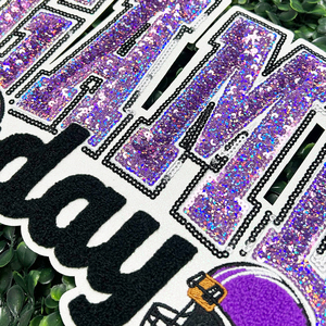 Bán Buôn Tùy Chỉnh Thêu Màu Tím Trò Chơi Ngày Vá Sắt Trên Long Lanh Bóng Đá Mùa Sequin Chenille Các Bản Vá Lỗi Cho Quần Áo - Product Image 3