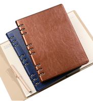 Carnet à spirale 9 trous B5 avec bordure huilée, classeur à feuilles mobiles avec pages intérieures remplaçables, couverture rigide personnalisable avec logo