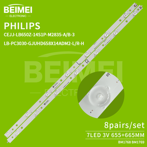 Bande de rétroéclairage <span class=keywords><strong>LED</strong></span> TV CEJJ-LB650Z-14S1P-M2835-A/LB-PC3030-GJUHD658X14ADM2-L B-3/R-H pour <span class=keywords><strong>Philips</strong></span> 65PUS6121 65PUF6656 7 + 7LED 3V - Product Image 2