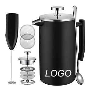 Custom Logo Classical 34 oz Stainless Steel Double Wall Insulated Coffee Maker French Press with Ladle - Product Image 1