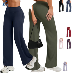 กางเกงโยคะทรงตรงรุ่นใหม่ เนื้อผ้านุ่มลื่นแบบเนย เอวกลางสำหรับผู้หญิง กางเกงเลกกิ้งออกกำลังกาย กางเกงฟิตเนสขาบาน กางเกงกีฬา มีโลโก้ - Product Image 4