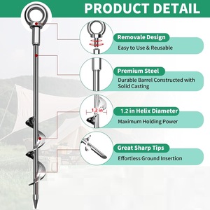 Ensemble d'ancres au sol en acier inoxydable Eda, boulons spirales M12, matériel de fixation pour tentes et trampolines, résistance à la cisaillement de 5000 lb - Product Image 3