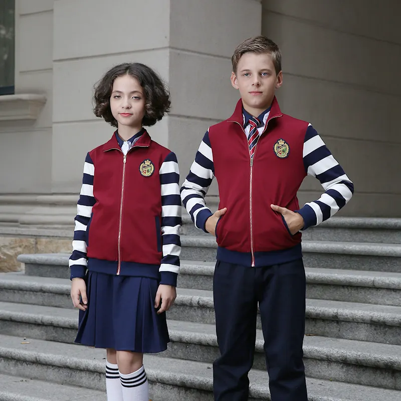 Vêtements de sport unisexe, veste d'uniforme scolaire pour garçons et filles avec fermeture éclair, Logo personnalisé de haute qualité, 10 pièces