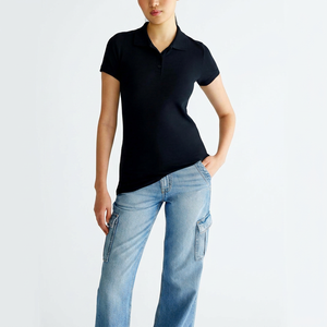 Camiseta Polo Roja de Manga Corta para Mujer, 100% Algodón, Tejido Piqué, Casual, Largo Regular, Color Sólido, Tejido Liso Teñido - Product Image 4