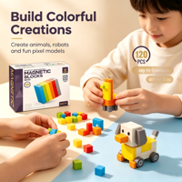 Nouveaux jouets éducatifs et sensoriels pour enfants 2026 : Ensemble de blocs de construction magnétiques DIY - Construisez un canard, un chiot ou un robot