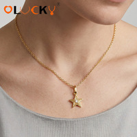 Collier pendentif étoile en acier inoxydable plaqué or 18 carats, étanche, personnalisé LUCKYJIU, bijoux célestes minimalistes avec zircon cubique pour femmes