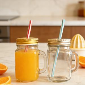 <span class=keywords><strong>Verre</strong></span> à boire en <span class=keywords><strong>verre</strong></span> transparent de 500 ml (16 oz) <span class=keywords><strong>avec</strong></span> poignée, couvercle à vis et <span class=keywords><strong>paille</strong></span>, type bocal Mason à large ouverture - Product Image 4