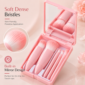 Offre Spéciale – Trousse de Pinceaux de <span class=keywords><strong>Maquillage</strong></span> Portable 5 Pièces en Poils Synthétiques Doux avec Miroir Pliant, Idéale pour les Voyages, Personnalisable avec Logo, Coffret Cadeau - Product Image 5