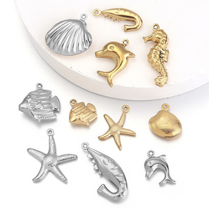 Pendentifs en acier inoxydable sur le thème de l'océan, plaqués or et argent, pour la création de bijoux DIY, breloques en forme d'animaux, design ajouré - Product Image 1