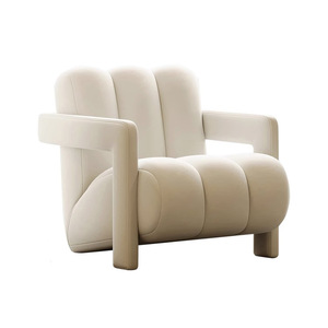 Sillón color crema, moderno y minimalista, individual, para sala de estar y balcón, con tela flocada y relleno de espuma. - Product Image 3