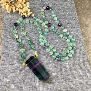 LS-E1396 Fait Main fluorite pendentif pointu collier longue perles noué collier <span class=keywords><strong>pour</strong></span> <span class=keywords><strong>cadeau</strong></span> - Product Image 3