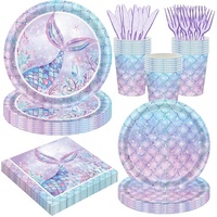 120 pièces de fournitures de fête en papier sur le thème des sirènes, style océan, pour baby shower et anniversaire, comprenant assiettes, fourchettes, couteaux, gobelets pour 20 invités