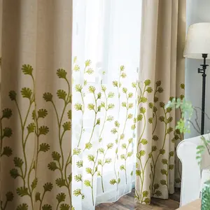 Leaf pattern turkish curtains modern home decor embroidery curtain in stock