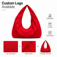 Sac Hobo Grande Taille Personnalisé en Forme de Croissant avec Poche Latérale Zippée en Toile de Nylon Sergée pour Voyage, OEM ODM, Logo Personnalisé, Faible MOQ