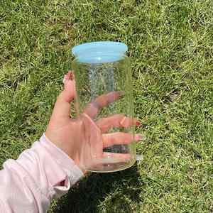 Lot de 50 verres en verre transparent givré de 16 oz sans BPA pour bière et soda, avec couvercle en plastique, pour transfert par sublimation blanche - Product Image 4