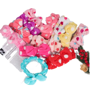 Diadema elástica <span class=keywords><strong>de</strong></span> felpa para lavado <span class=keywords><strong>de</strong></span> cara para niñas, diadema <span class=keywords><strong>de</strong></span> lunares suave y grande, barata, venta al por mayor - Product Image 1