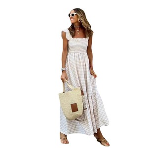 Abito Lungo da Donna Chouyatou Stile Retrò a Quadri <span class=keywords><strong>con</strong></span> Spalline Sottili e <span class=keywords><strong>Balze</strong></span> - Product Image 6