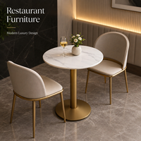 Tables et chaises de restaurant, table à manger ronde en marbre avec piétement doré pour café, hôtel, bar et restaurant