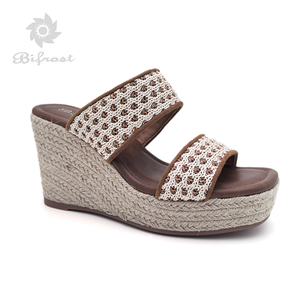 Offre Spéciale femmes décontracté en cuir véritable doublure luxe pente talon épais fond chanvre corde sandales pour l'été - Product Image 2