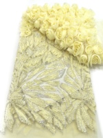 Tissu en dentelle africaine rouge à sequins et perles pour robe
