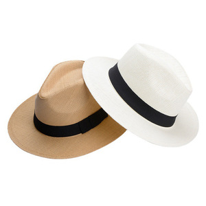Sombrero de Paja Panamá Natural para Hombre, Estilo Casual, con Cinta de Color Sólido, para Senderismo, Playa, Verano - Product Image 1