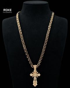 Colgante de Cruz de Jesús Barroco de 20 cm, Oro de 9K-18K con Cadena Cubana - Joyería Católica y Ortodoxa Certificada para Sacerdotes - Product Image 5