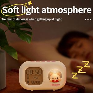 현대적인 플라스틱 토끼 인형 컬러 무드등 알람 시계 무소음 온도 표시 귀여운 탁상용 날씨 스테이션 (학생용) - Product Image 1