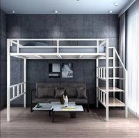 Lit superposé en métal robuste de 1,2 mm d'épaisseur pour adultes, sans grincement, gain de place, en acier, avec bureau et escalier