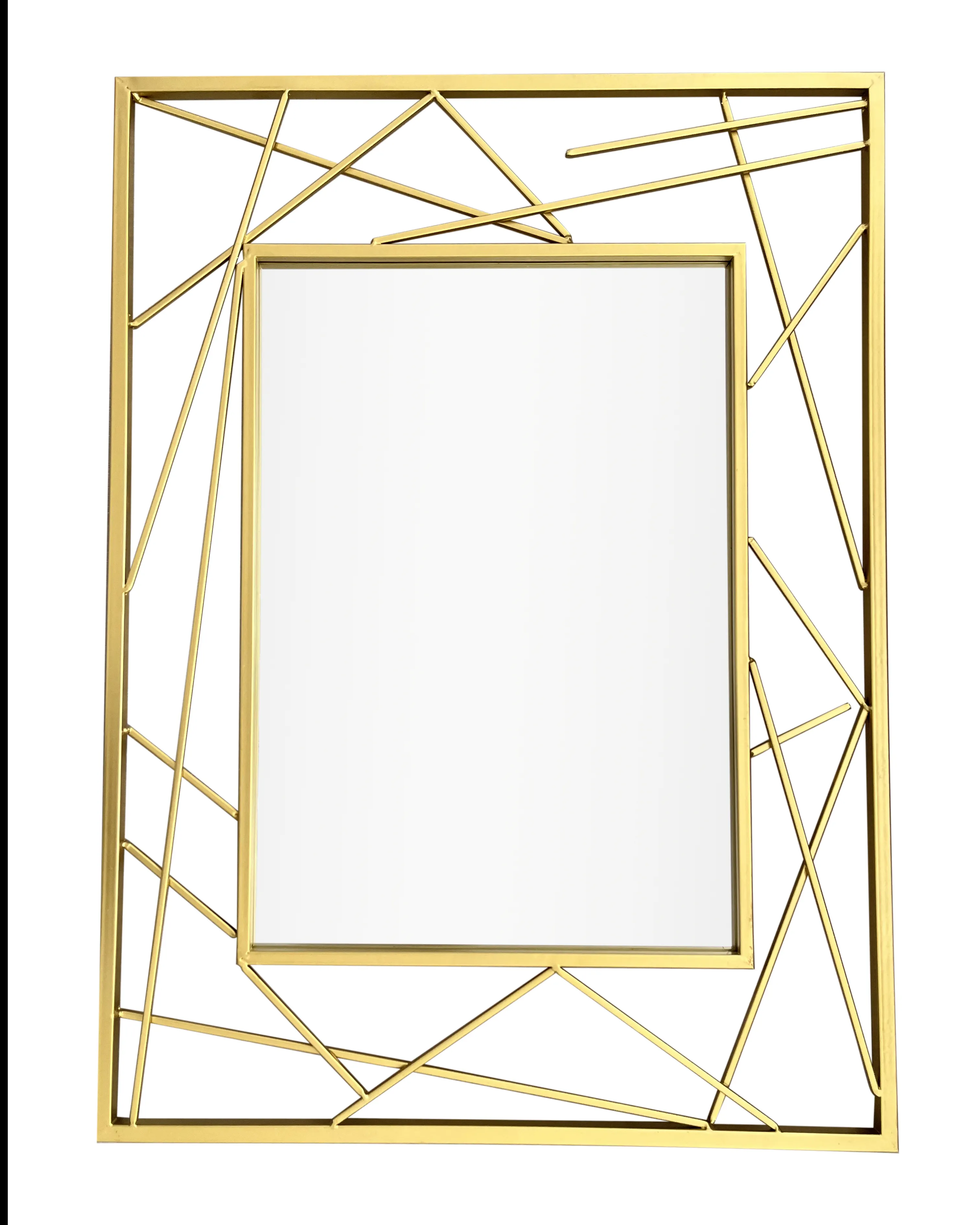 Nordic Modern persegi panjang besar cermin dinding seni emas bingkai logam desain minimalis untuk dekorasi rumah