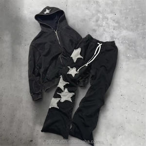 Survêtement Survêtement Surdimensionné Unisexe de Haute Qualité Personnalisé en Coton avec Broderie de Logo Empilé Pantalon de Survêtement Évasé et Ensembles de Sweat à Capuche - Product Image 1