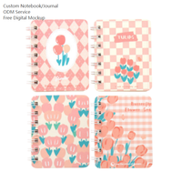 Carnet de notes miniature A7 à couverture en papier, reliure spirale, motif floral, logo personnalisé imprimé UV, style Kawaii pour écoliers