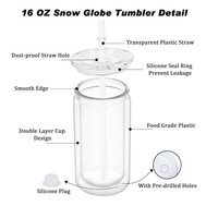 Bouteille d'eau en plastique à double paroi transparente réutilisable de 20 oz, sans BPA, pré-perforée, avec paille et couvercles, pour l'eau potable et le café