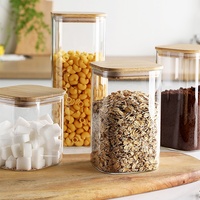 Contenants carrés en verre borosilicate pour aliments avec couvercles hermétiques en bambou – Bocaux à épices empilables pour pâtes, grains de café, sucre