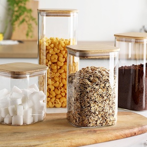 Recipientes Cuadrados de Vidrio de Borosilicato para Almacenamiento de Alimentos, Tapas Herméticas de Bambú, Frascos para Especias, <span class=keywords><strong>Pasta</strong></span>, Granos de Café, Azúcar, Apilables - Product Image 4