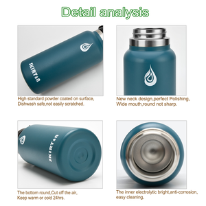 Bouteille d'eau sportive Skirton à large ouverture 32oz 40oz, bouteille d'eau en acier inoxydable isolée, gourde avec couvercle - Product Image 6