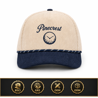 Casquette de golf vintage imperméable en velours côtelé rayé de luxe à 5 panneaux personnalisée avec logo brodé en 3D en relief