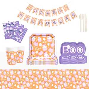 DAMAI Halloween Party Supplies Halloween Paper Plates Cups Napkins Party Disposable Tableware Set Birthday Favor for 8 Guests - Product Image 1
