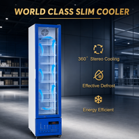 Réfrigérateur commercial vertical mince 110L avec porte vitrée et refroidissement par ventilateur pour supermarché