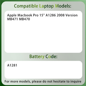 Batería de Repuesto para Portátil <span class=keywords><strong>A1281</strong></span> para Apple Macbook Pro 15" A1286 Versión 2008 MB471 MB470 - Product Image 2