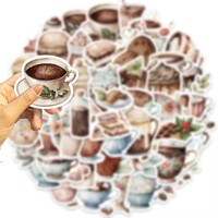 Paquete de 50 Pegatinas de Café y Té para Decorar Guitarras, Cuadernos, Maletas, Pegatinas Impermeables para Manualidades, Venta al por Mayor Internacional