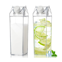 Bouteille d'eau en plastique réutilisable transparente rose clair de haute qualité avec logo personnalisé, sans BPA, en forme de boîte de lait